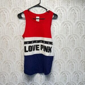 PINK Victoria's Secret Tank Top Womens XS Red‎ White Blue Sequin Stars Patriotic